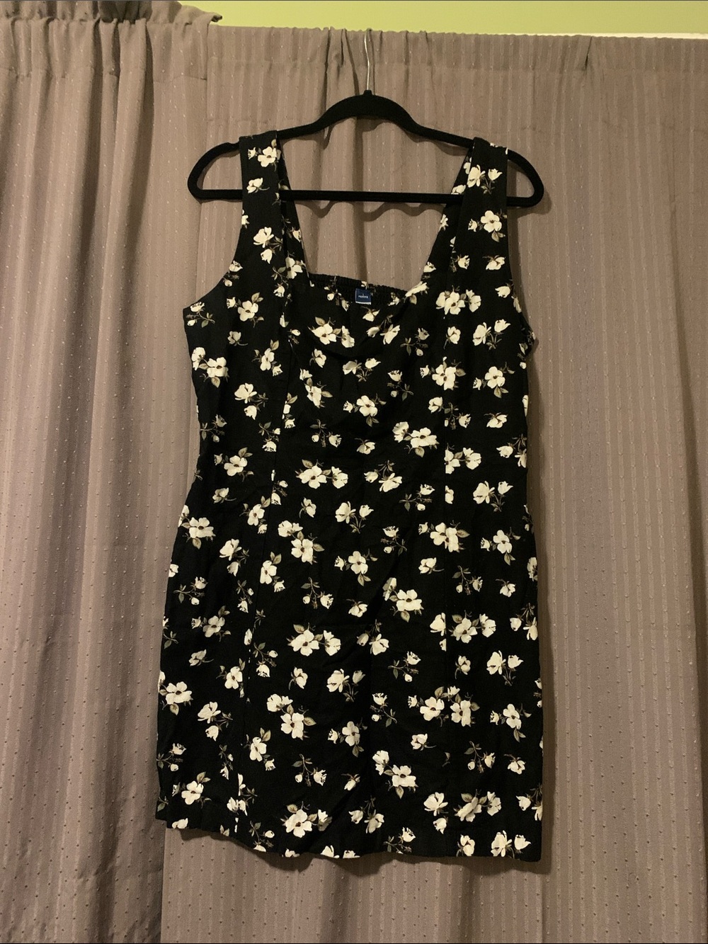Old Navy Black Mini Dress with White Floral Print L Petite